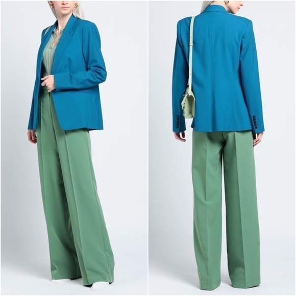 DIANE VON FURSTENBERG Ocean Blue Stretch Wool Single Button Tailored Blazer 12 - Picture 2 of 12
